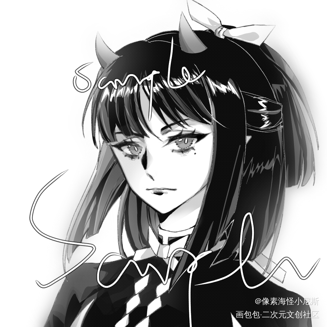 去年画的一些黑白头像系列_黑白简笔平涂日系付费委托头像约稿约稿原创绘画作品