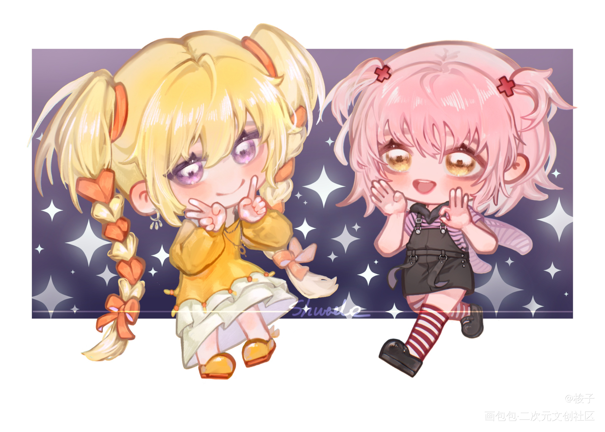 歌呗和亚梦( ´▽` )_守护甜心星那歌呗Q版亚梦procreate绘画作品