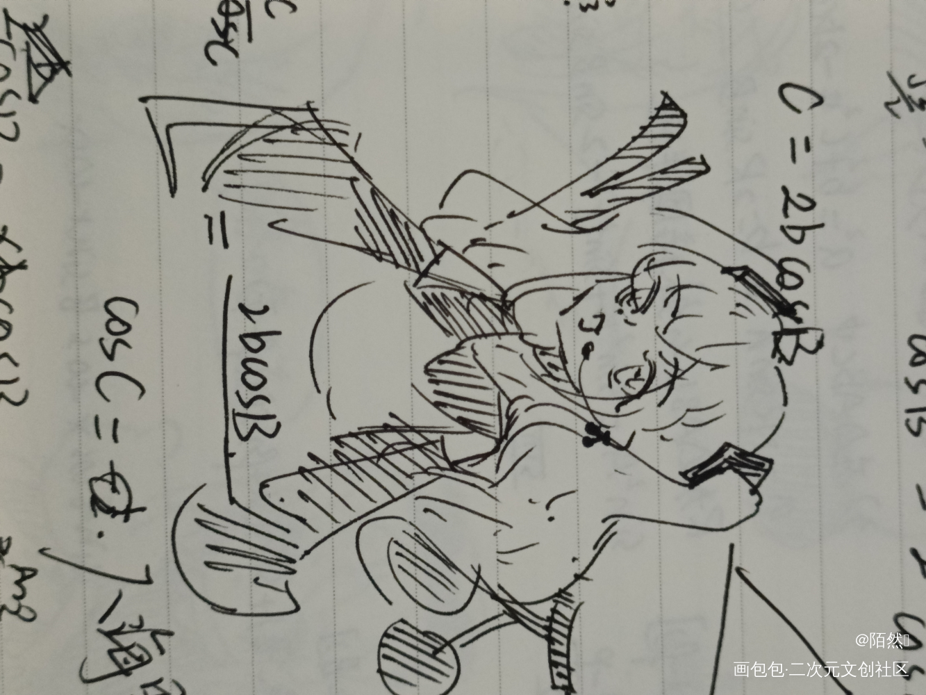 日常摸鱼系列_初音未来摸鱼页水笔绘画作品