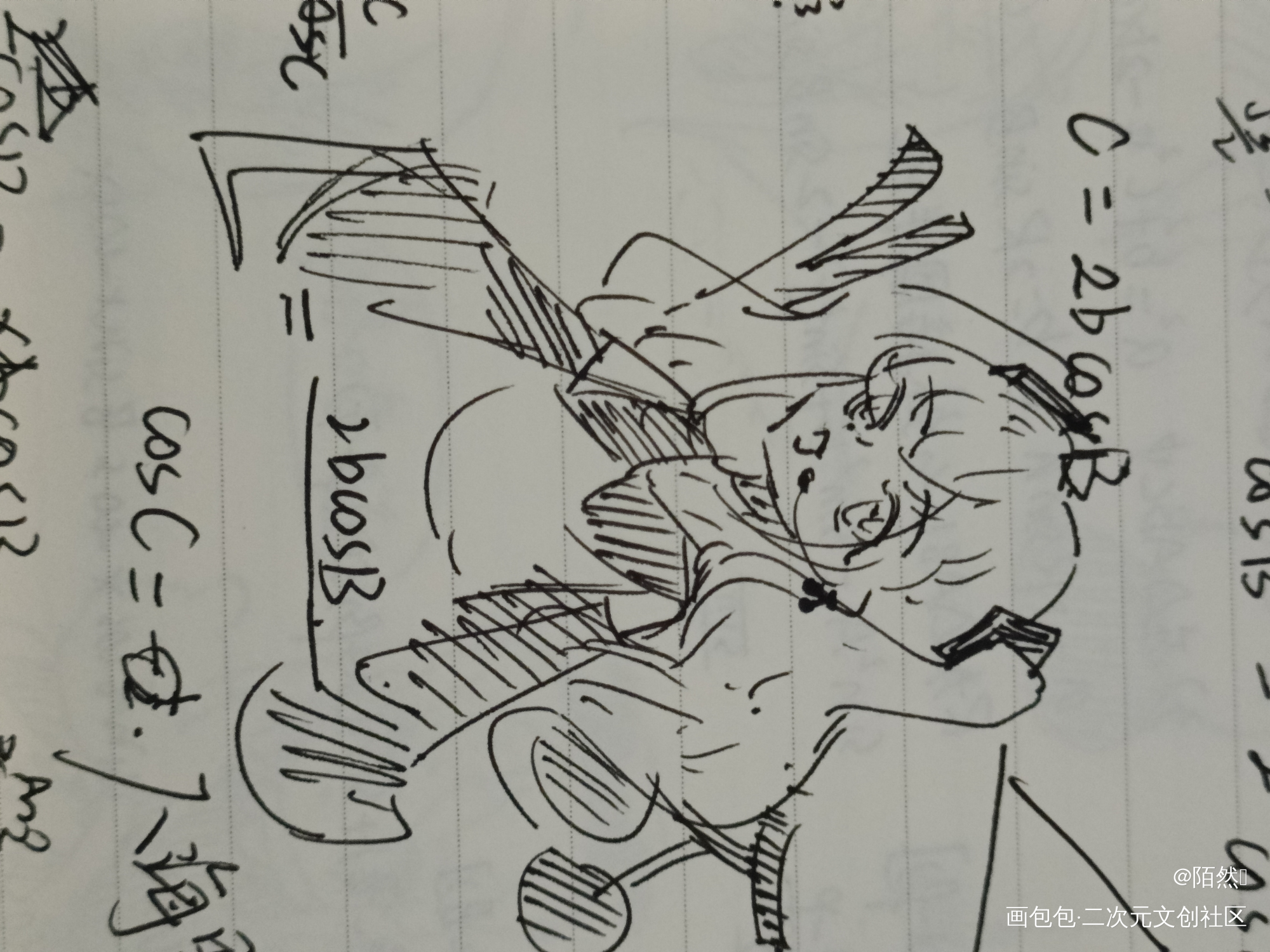 日常摸鱼系列_初音未来摸鱼页水笔绘画作品