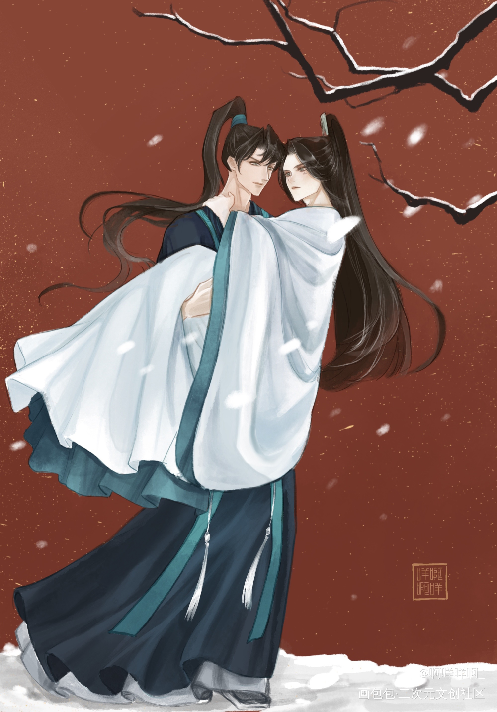 吾心向晚❤️_二哈和他的白猫师尊燃晚墨燃楚晚宁古风绘画作品