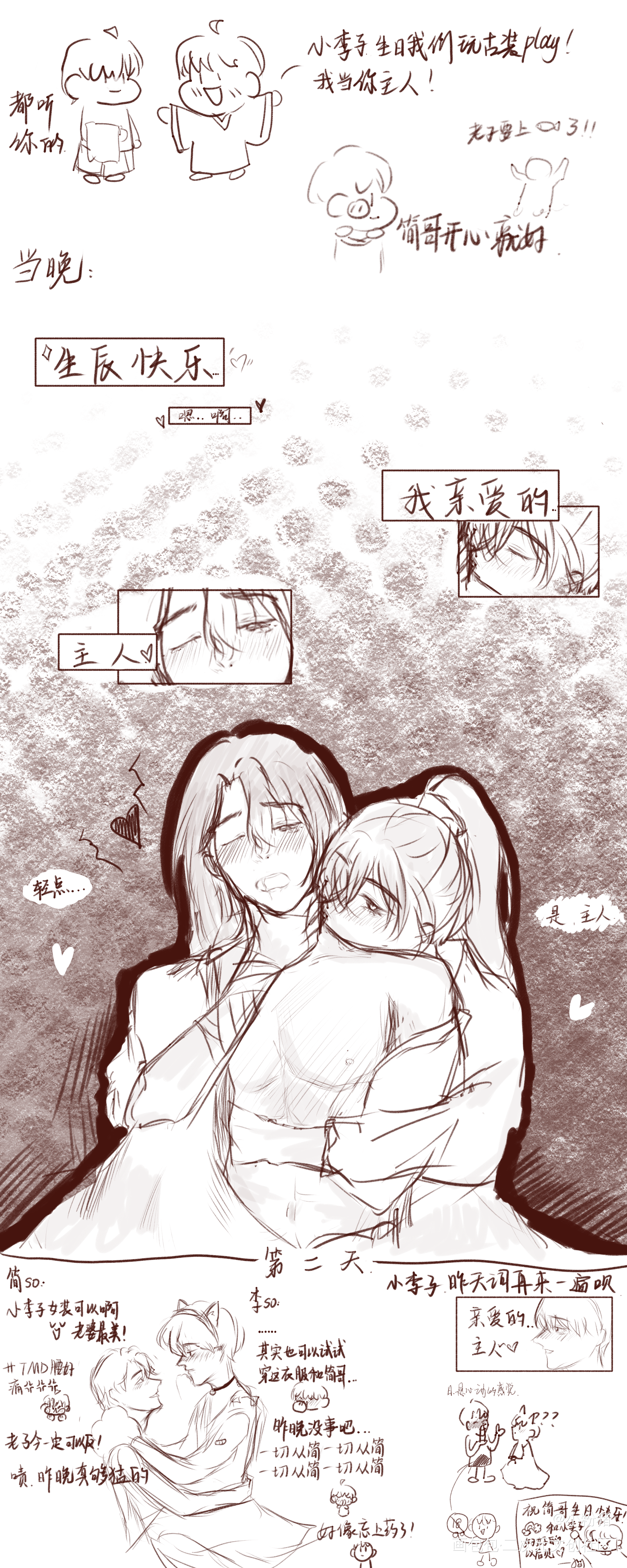 简哥生日快乐（提前_你却爱着一个傻逼188男团李简黑白漫画绘画作品