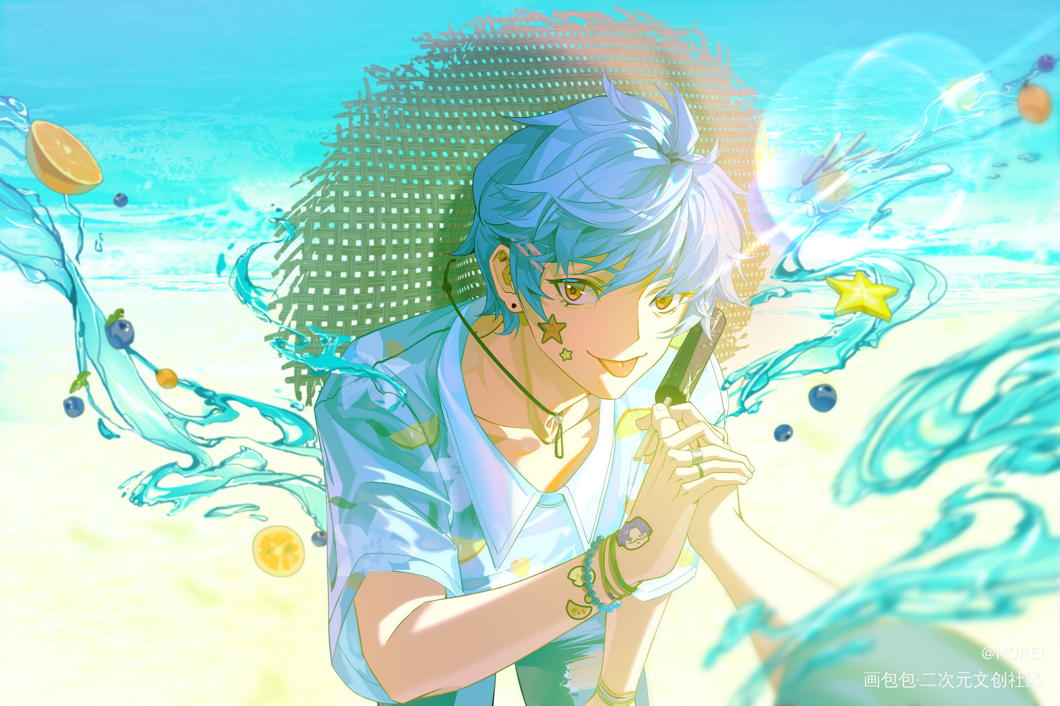 夏天，当然是大海沙滩和冰棍啦！_齐木楠雄的灾难插画海藤瞬绘画绘画作品
