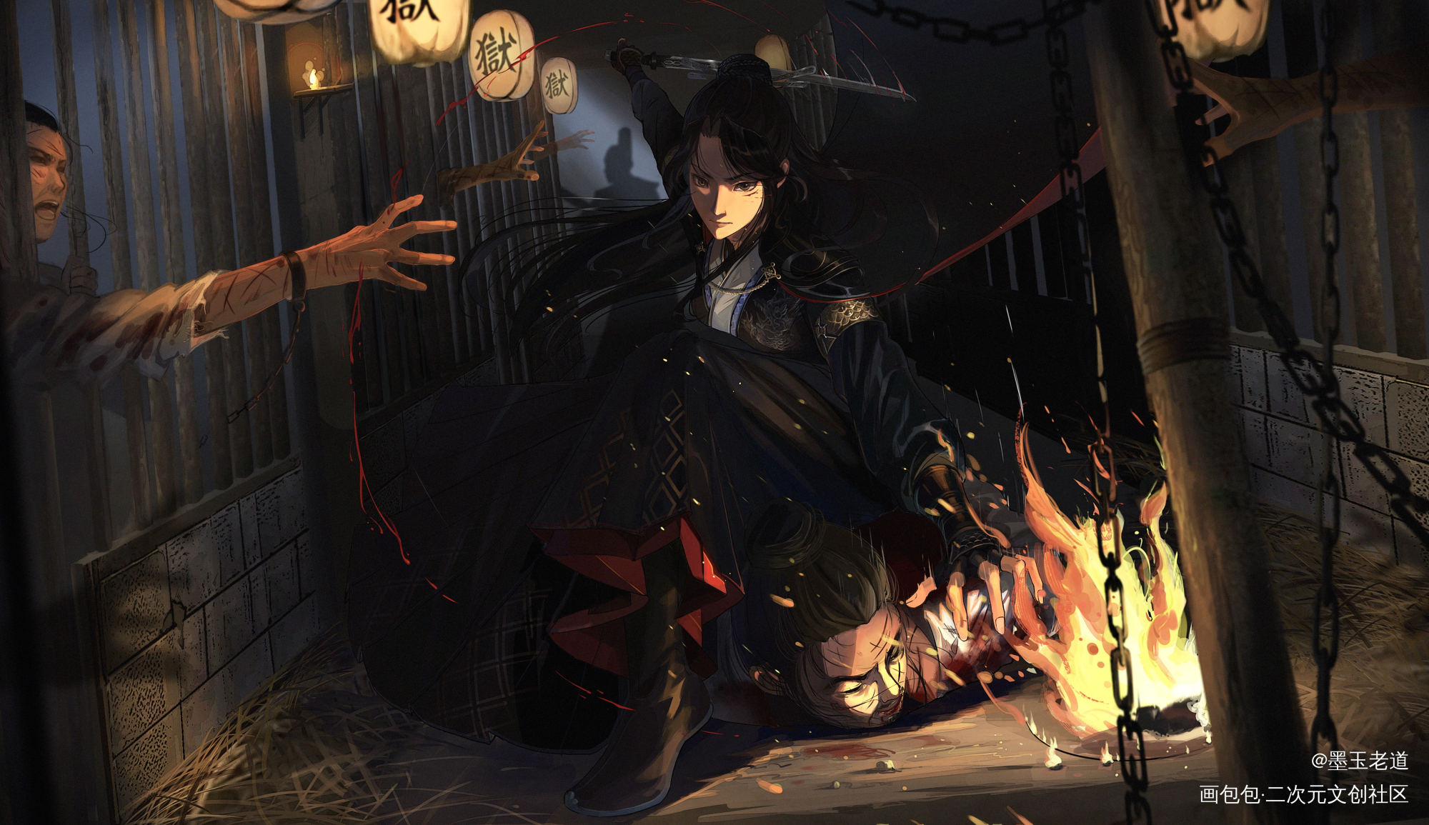 镇压_板绘涂摸鱼页手绘古风平涂原创绘画作品
