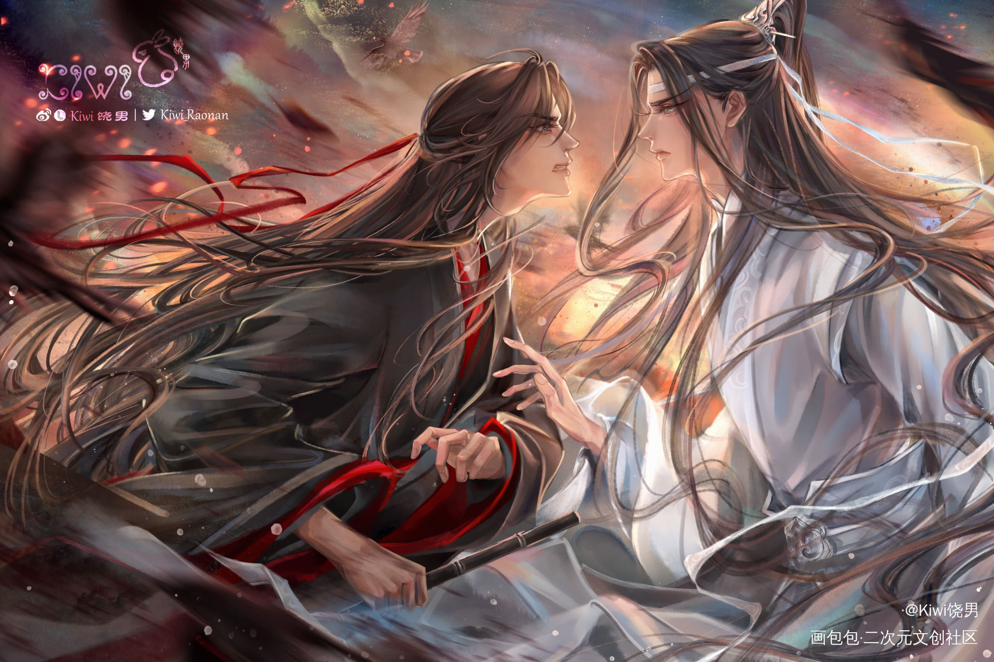 忘羡《不叙》曲绘图_魔道祖师忘羡蓝忘机魏无羡墨香铜臭绘画作品