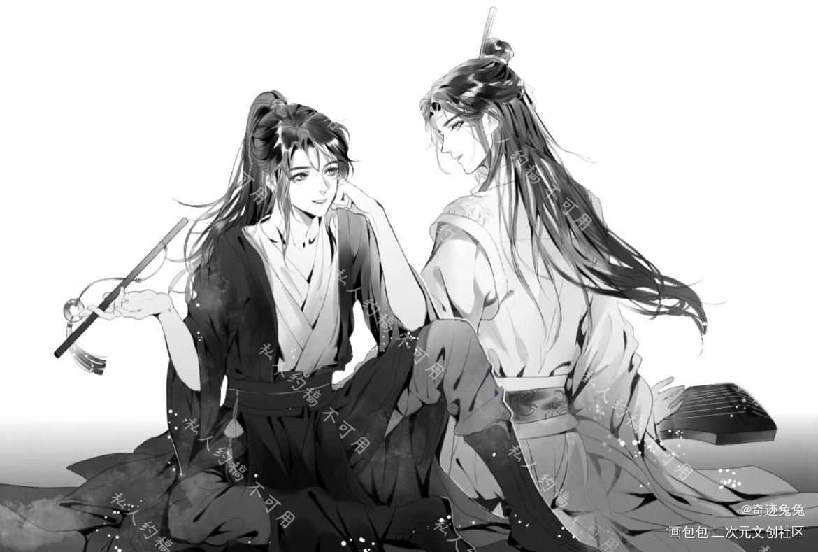 水墨风忘羡_魔道祖师忘羡蓝忘机魏无羡绘画作品