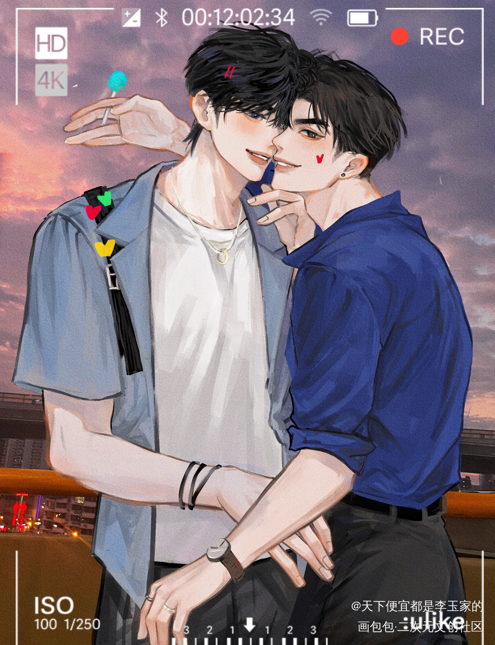 小情侣就要贴贴～_你却爱着一个傻逼188男团李简李玉简隋英绘画作品
