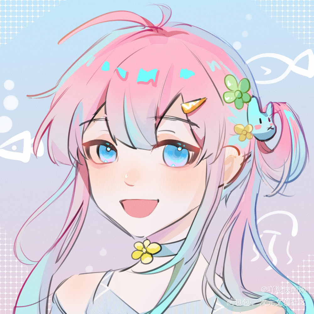 摸摸草头_草稿儿童画头像画画摸鱼板绘绘画原创绘画作品
