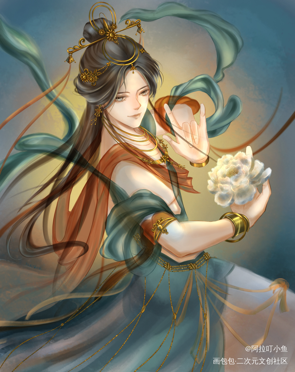 金枝玉叶的贵人啊_天官赐福花怜谢怜板绘绘画作品