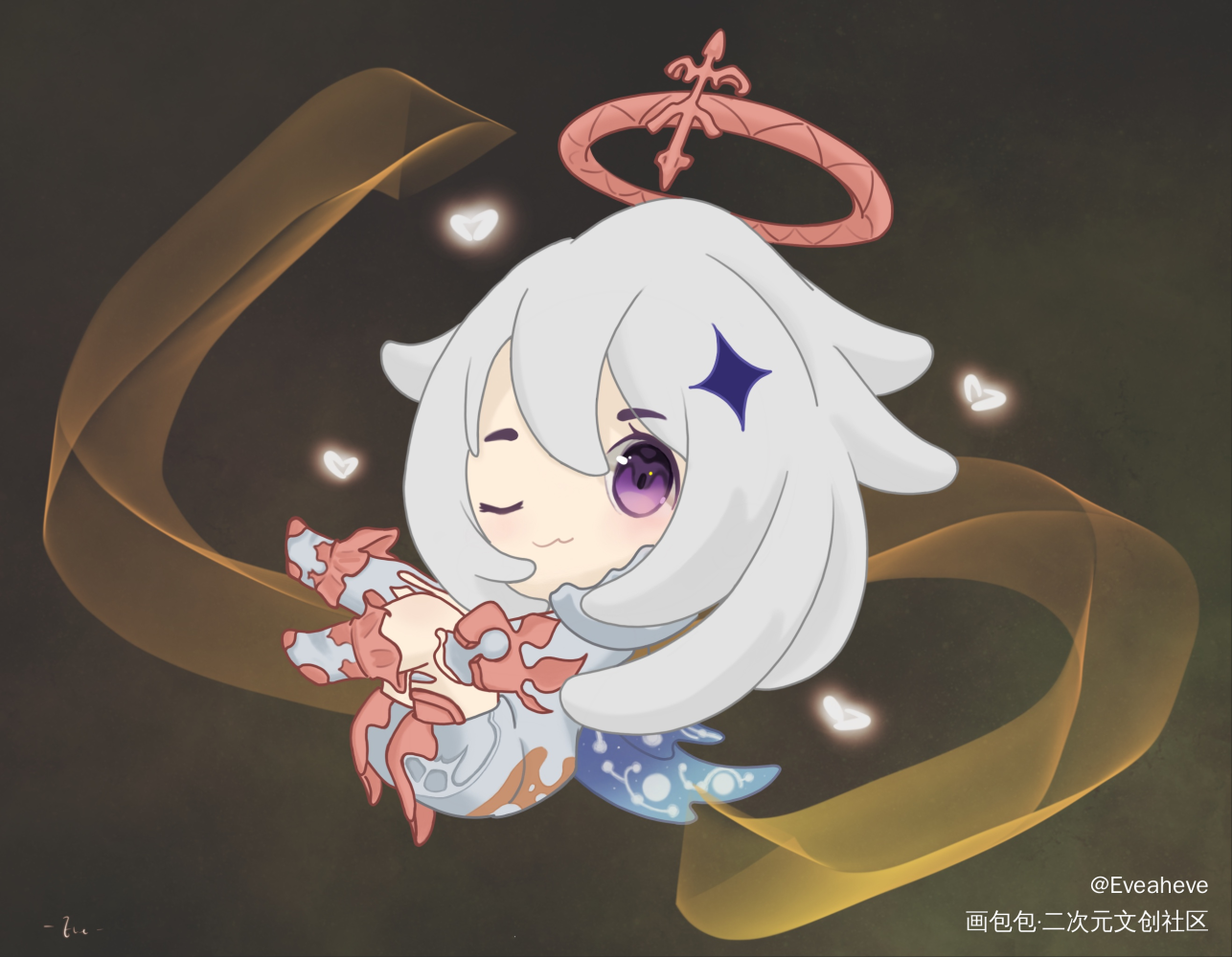 Chibi Poimon_原神派蒙板绘涂绘画作品