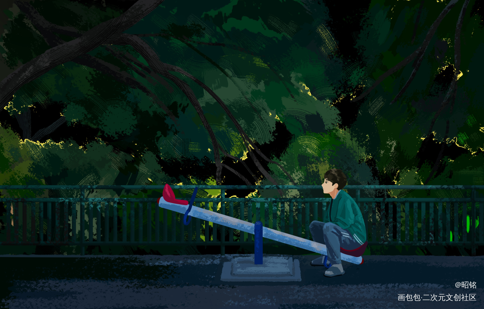 一个人的跷跷板_插画同人光嬴网剧棋魂绘画作品