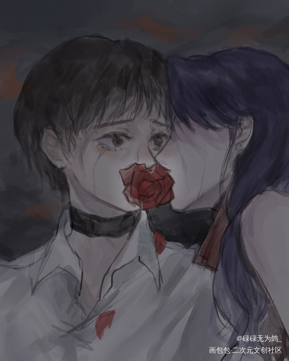 大人的吻_EVA碇真嗣葛城美里procreate绘画作品