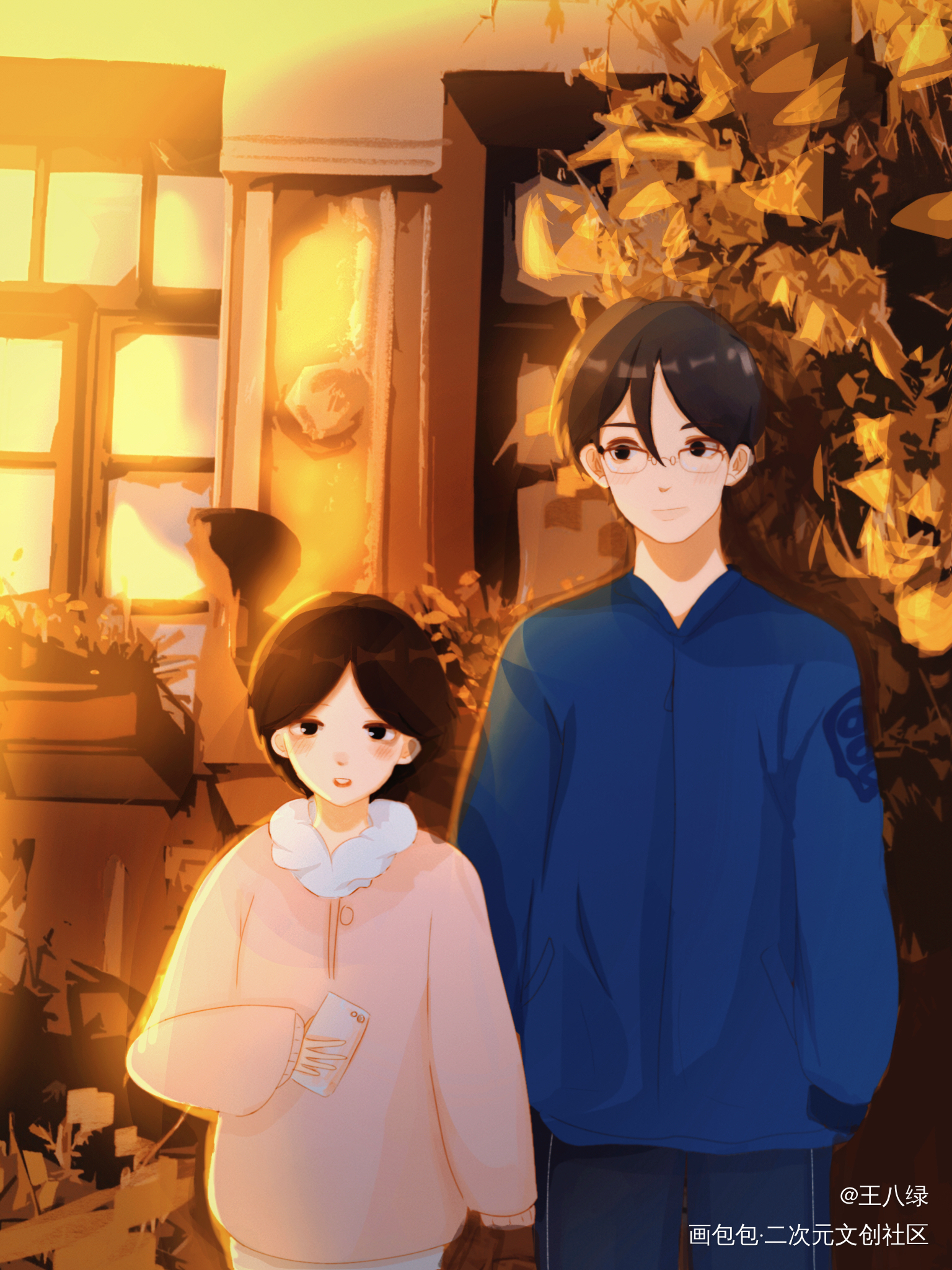 自设cp_平涂日系绘画作品