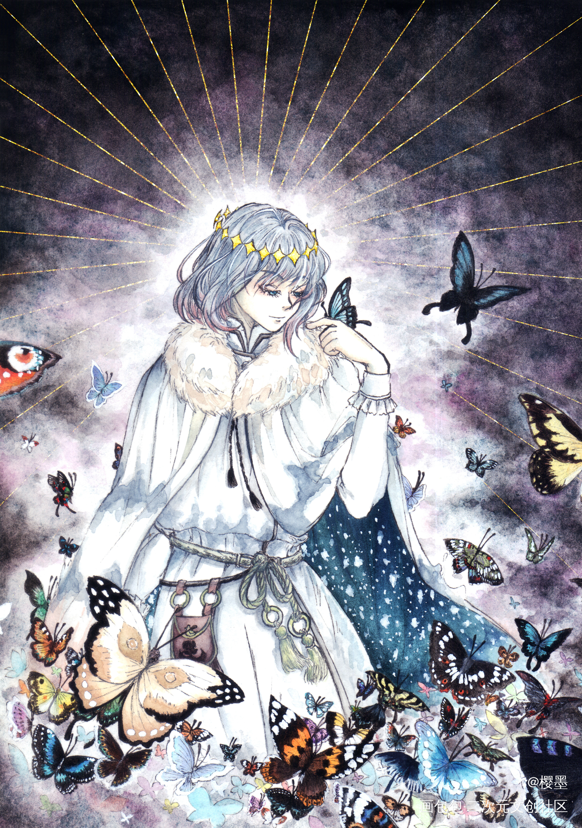 摸一摸我奥( ᐛ )_FGO奥伯龙手绘水彩同人绘画作品