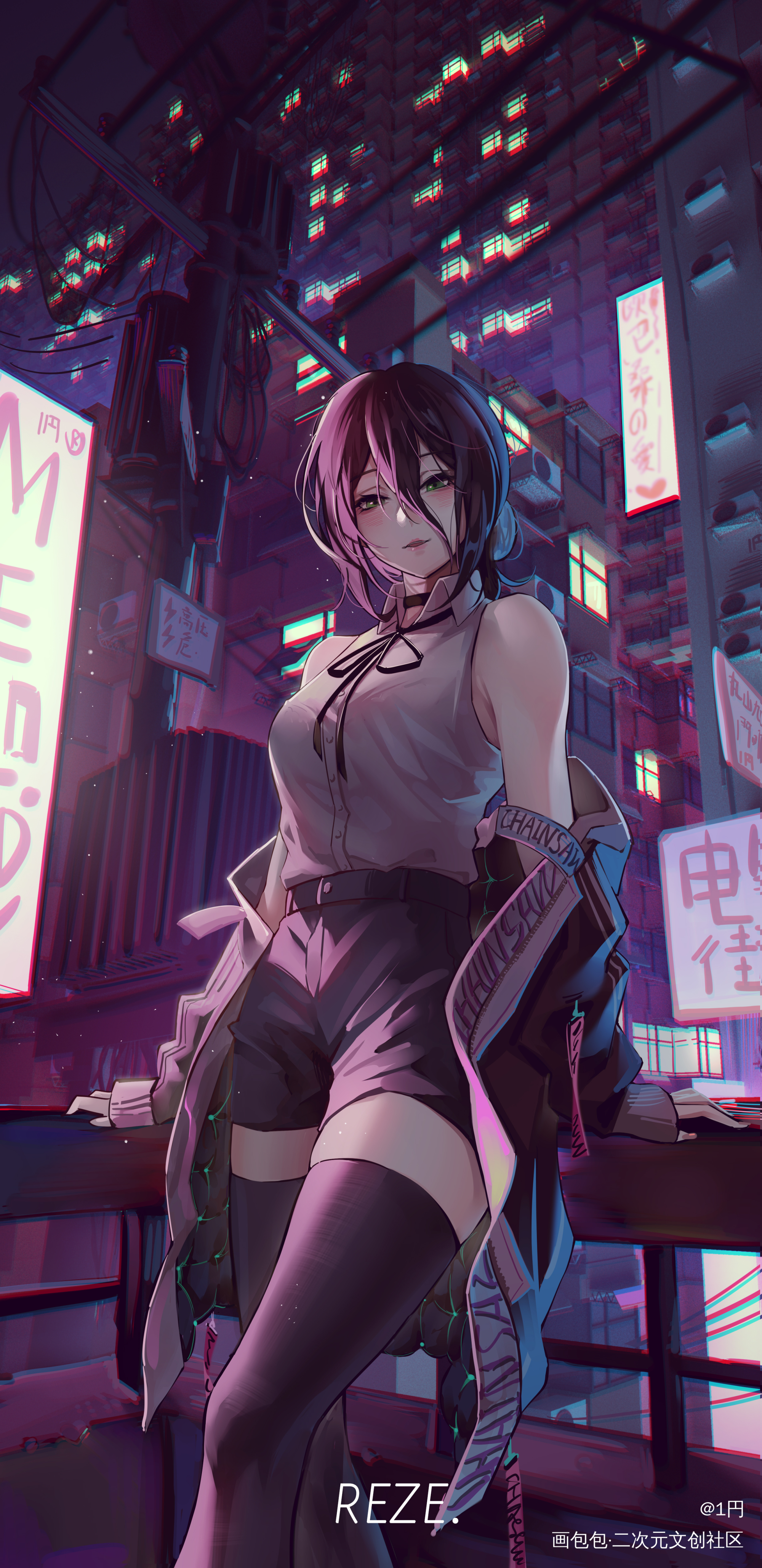 蕾塞reze_电锯人蕾塞平涂日系插画摸鱼原创绘画作品