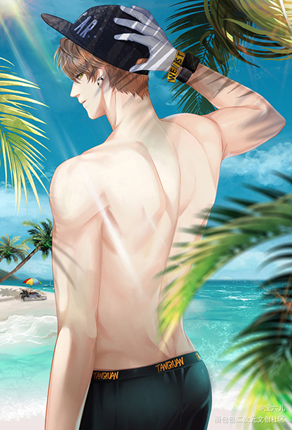 海滩上的小奶狗_光与夜之恋光与夜之恋夏鸣星绘画作品