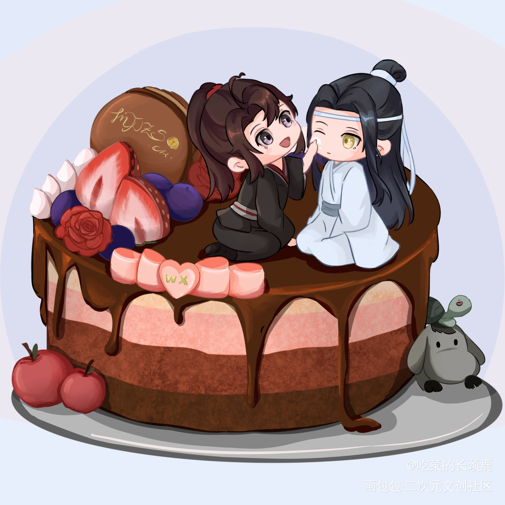 忘羡生日蛋糕_魔道祖师忘羡蓝忘机魏无羡蓝忘机魏无羡平涂Q版墨香铜臭绘画作品