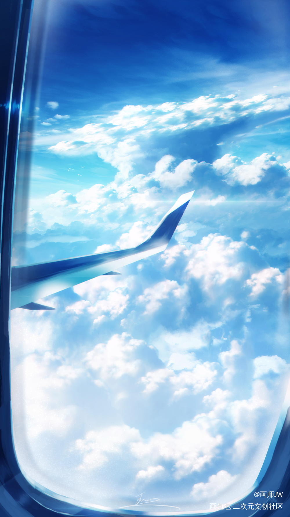 天空之旅_手绘厚涂日系插画风景板绘插画壁纸绘画原创绘画作品