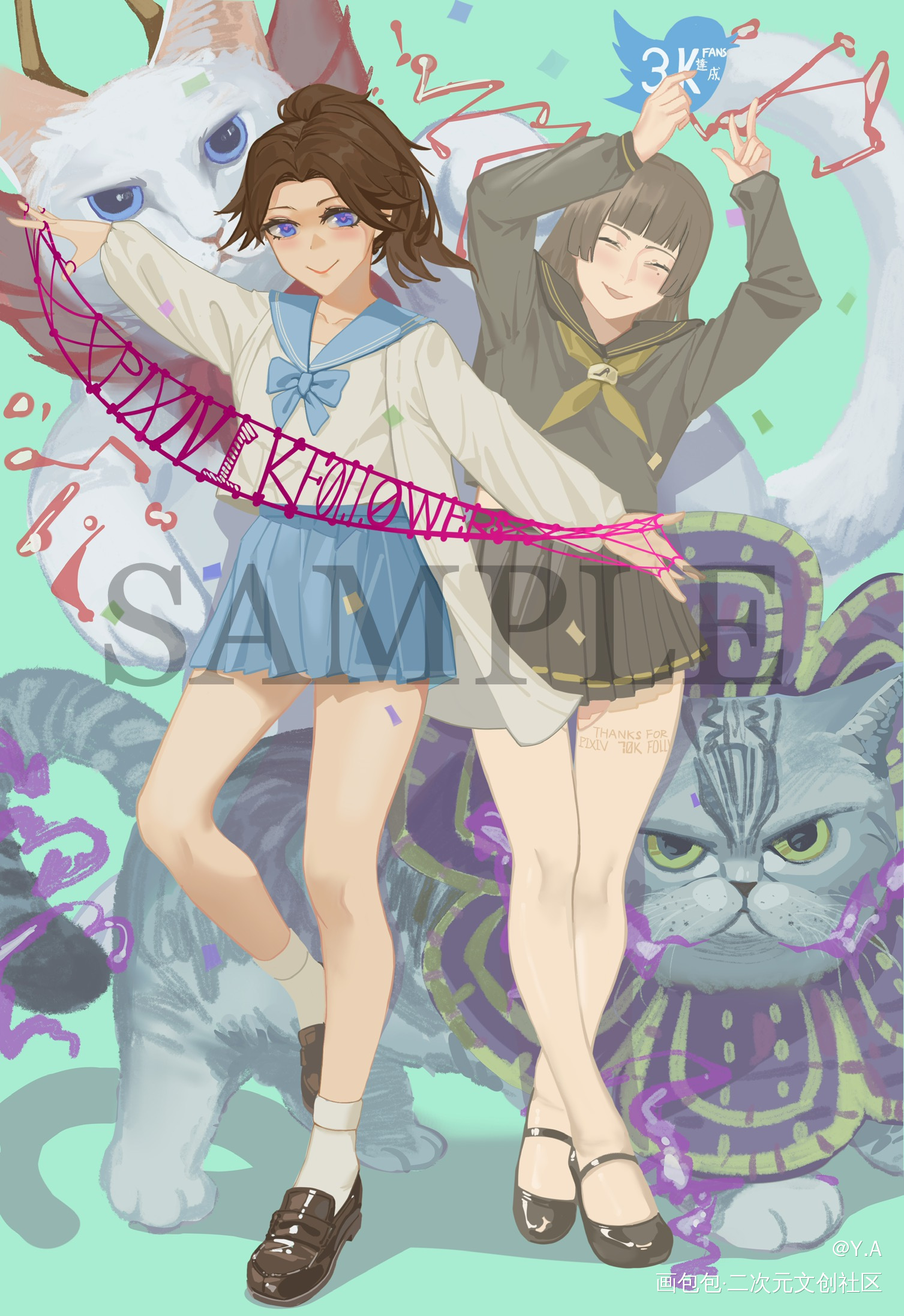 谢谢大家_jk板绘涂猫绘画绘画作品