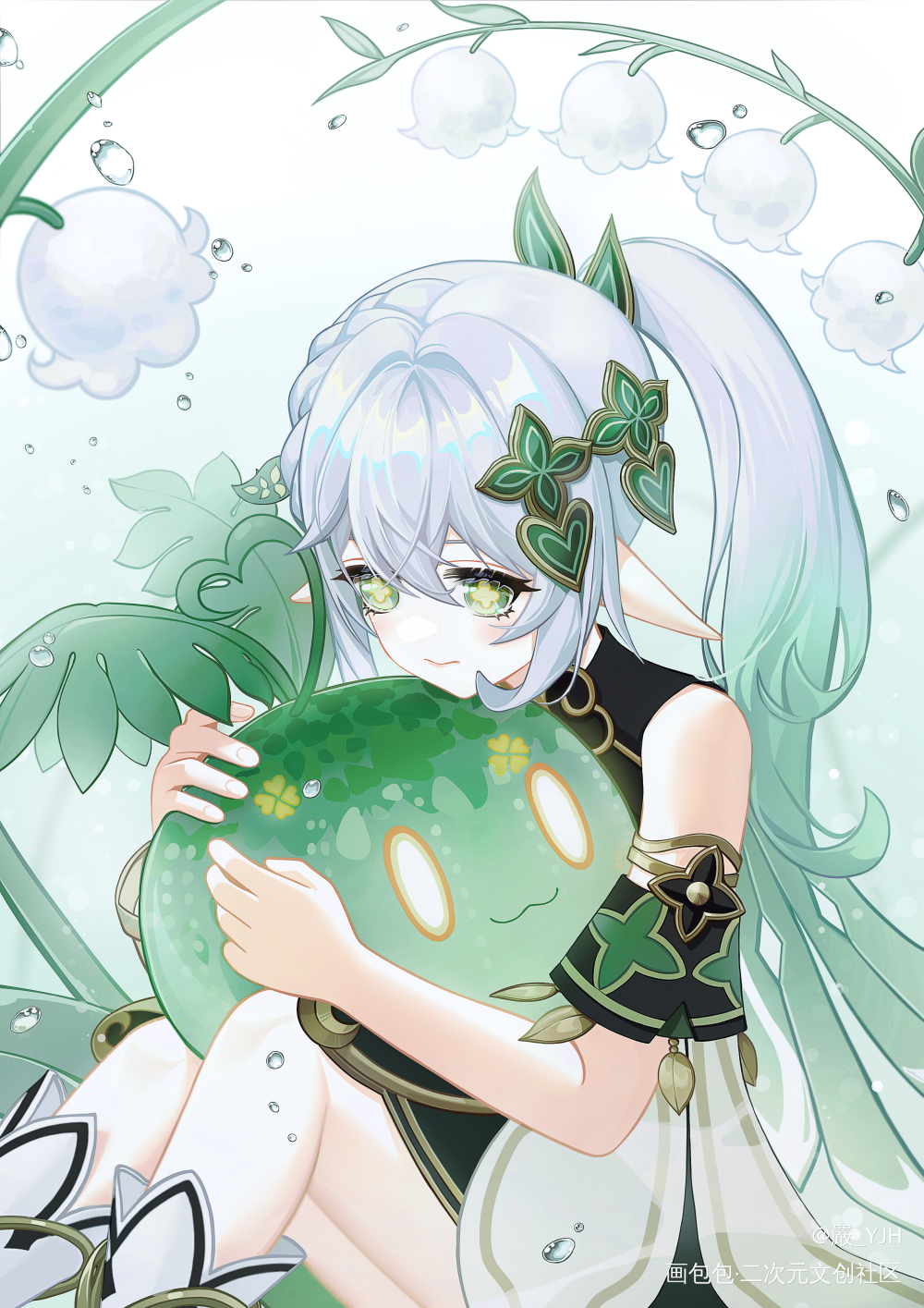 ☘️别担心 我不会伤害你_原神萝莉插画同人纳西妲草神摸鱼二次元板绘绘画绘画作品