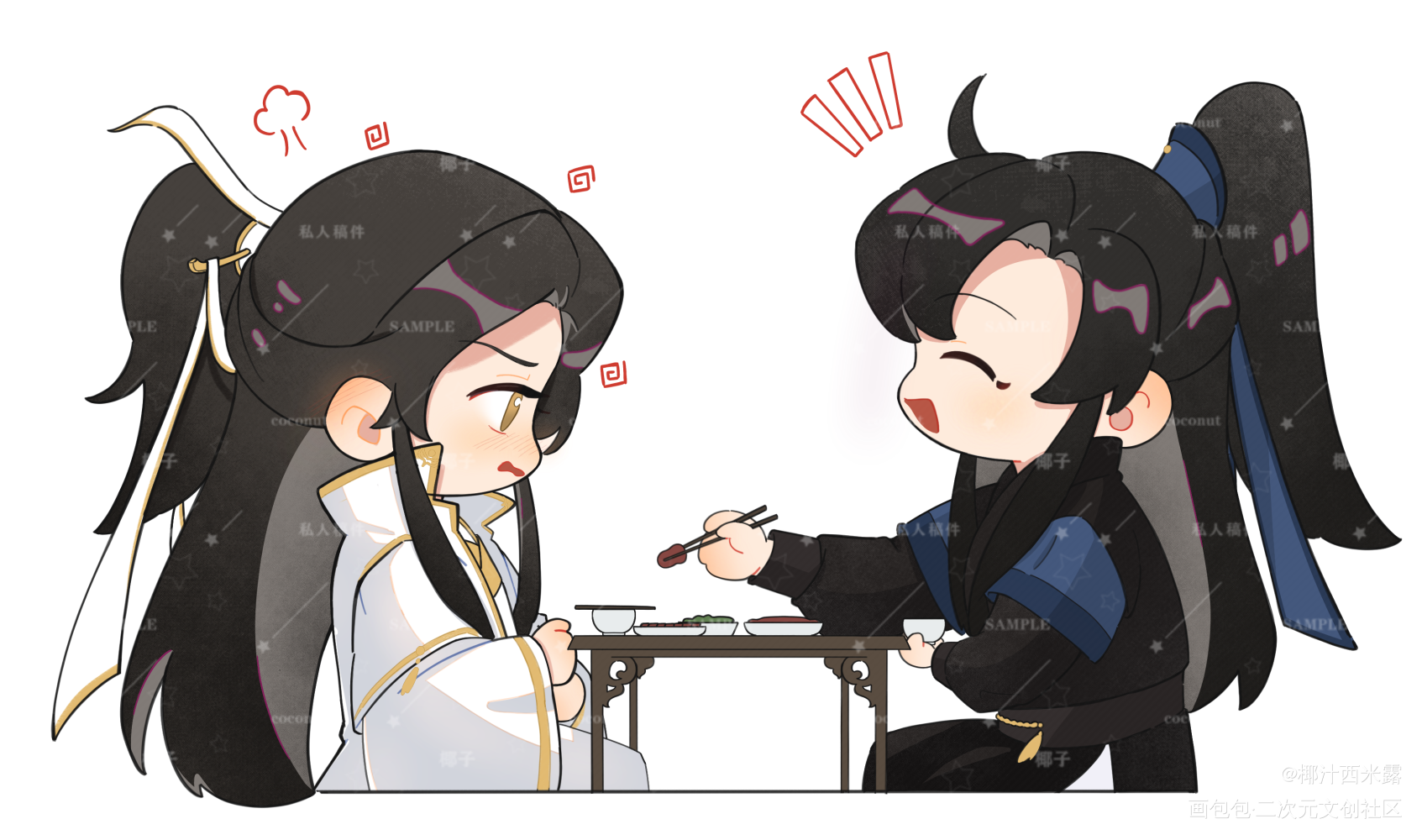 恰饭饭_二哈和他的白猫师尊绘画作品