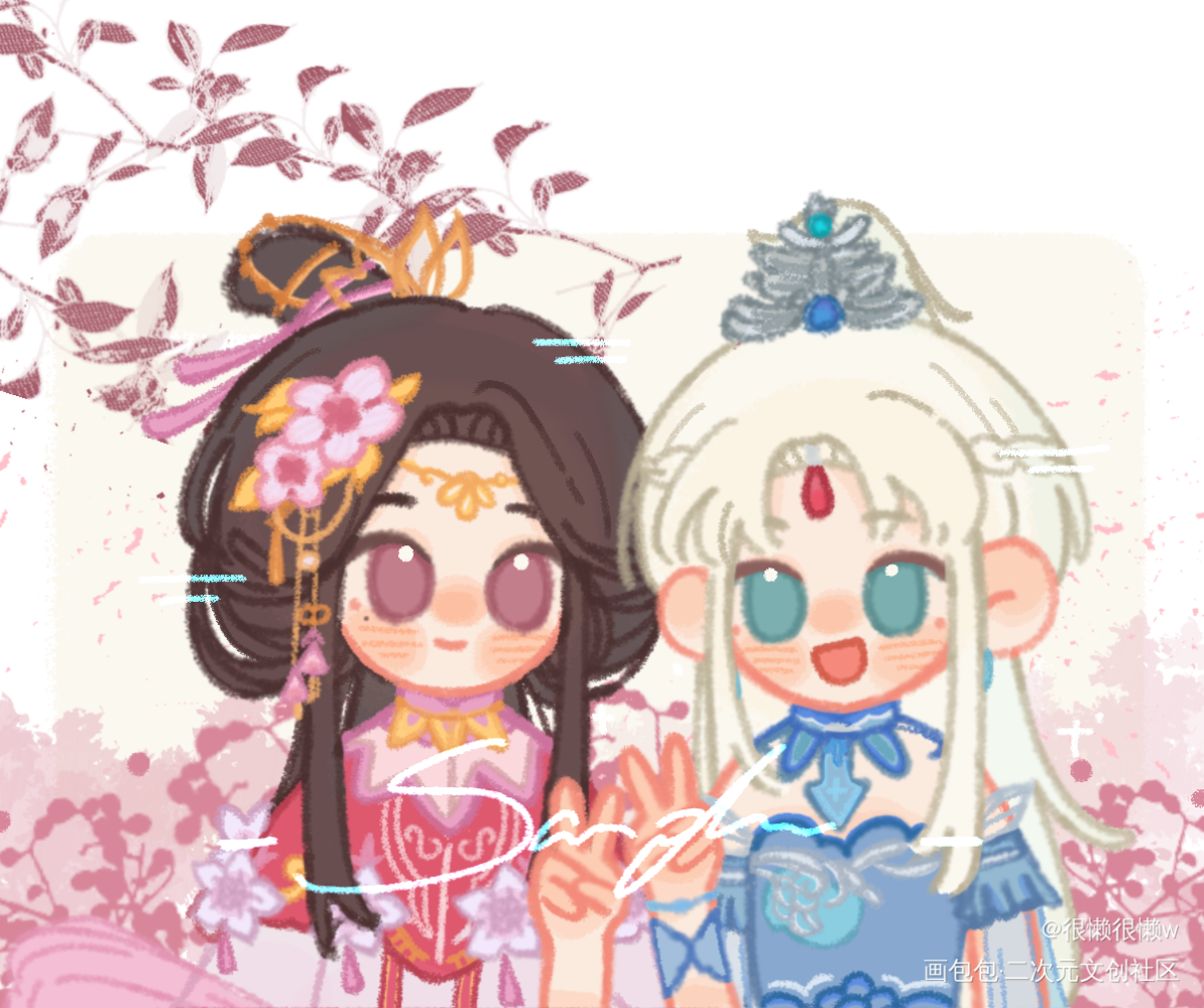 花开了…_可爱平涂日系Q版头像画画绘画练习二创约稿绘画绘画作品