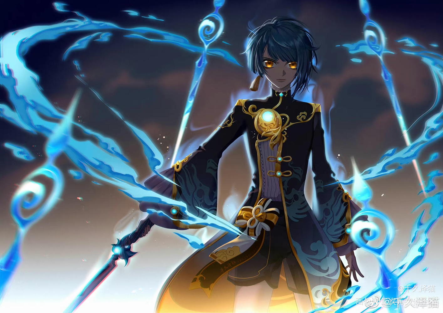 别惹小少爷_原神板绘涂插画行秋绘画作品