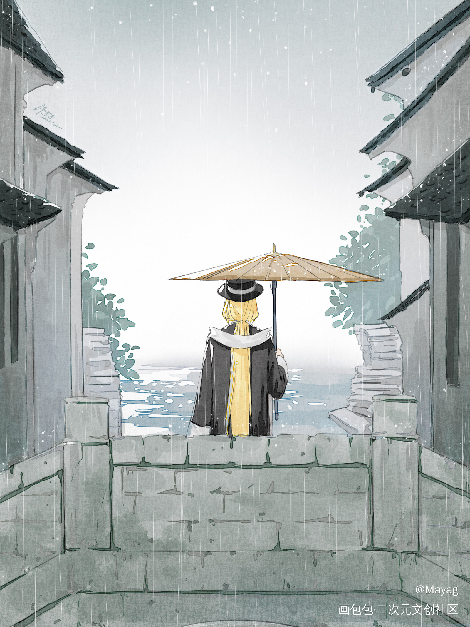 日绘day50_无铭传说幽冥金发插画摸鱼板绘绘画原创oc绘画作品