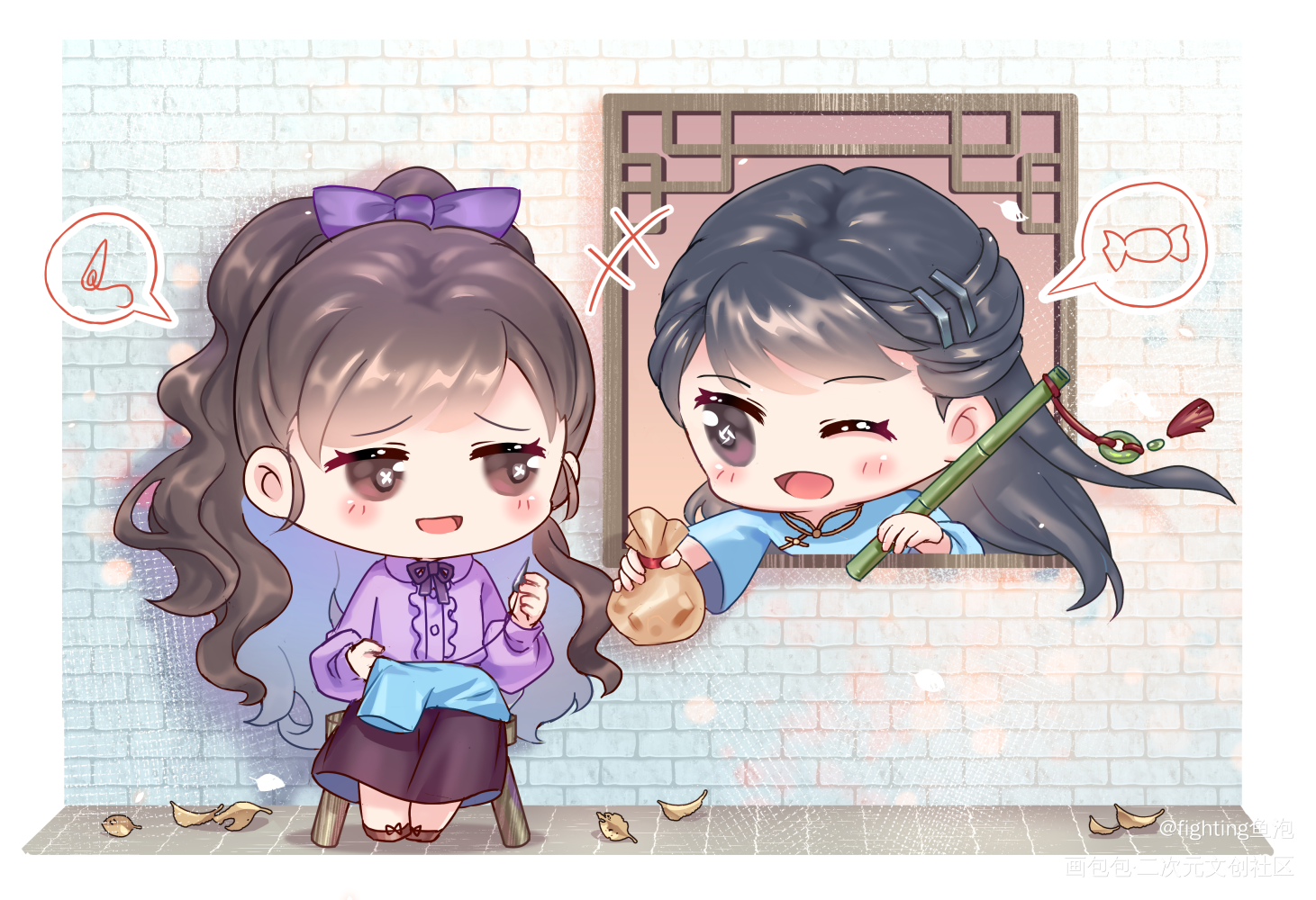 青梅青梅贴贴！_第五人格平涂日系Q版插画同人戚肆唐肆古董商绘画作品