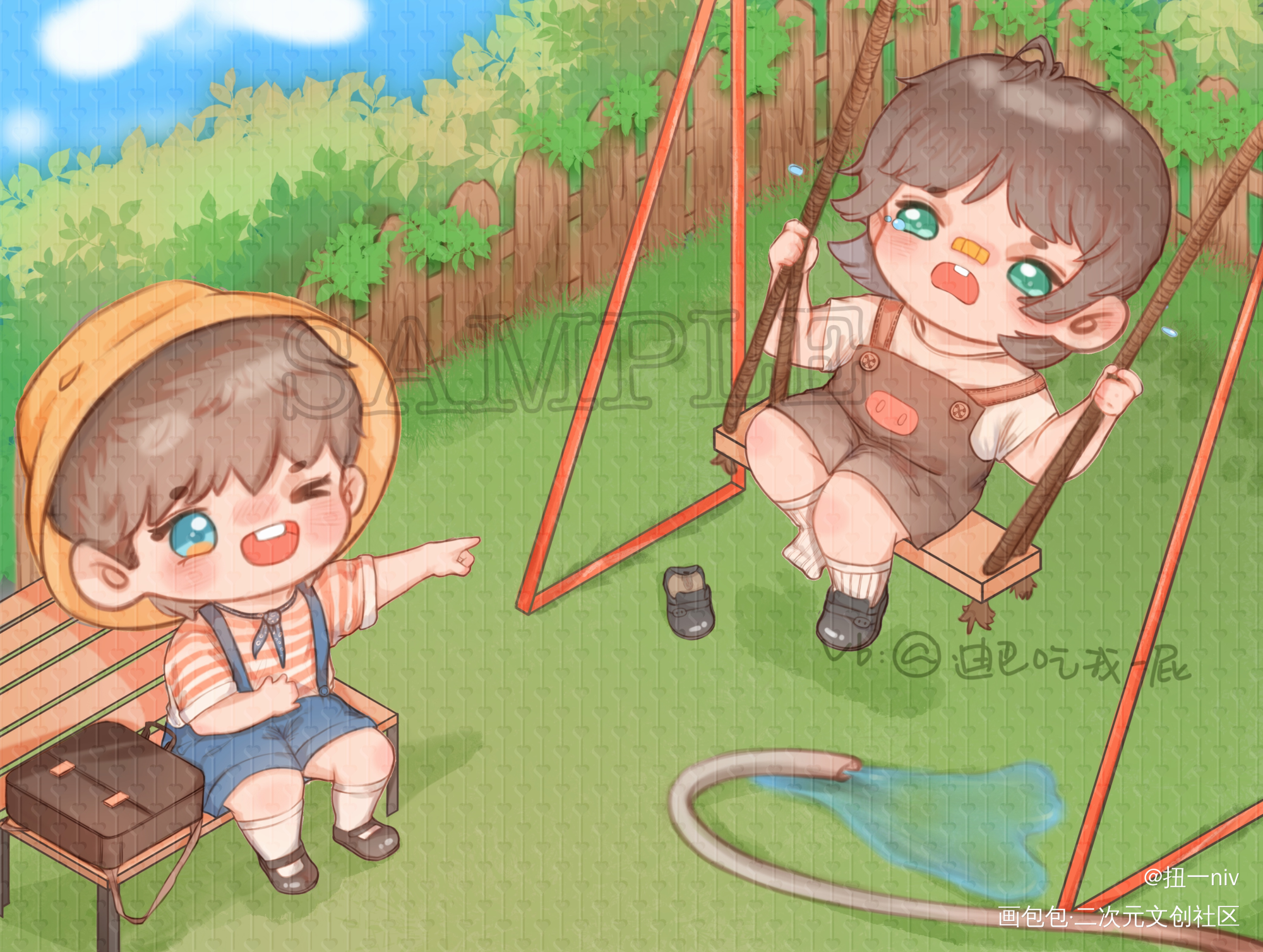 是稿。两个臭小子_小白杨188男团俞白白新羽俞风城绘画作品