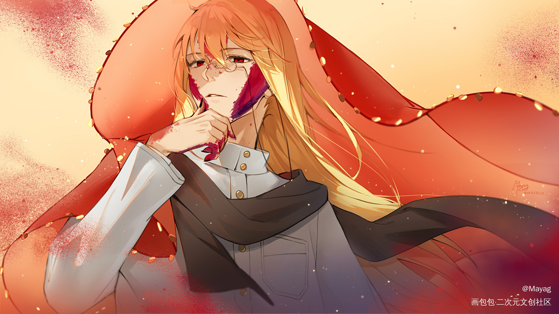 日绘day52_无铭传说幽冥金发插画摸鱼板绘绘画原创oc绘画作品