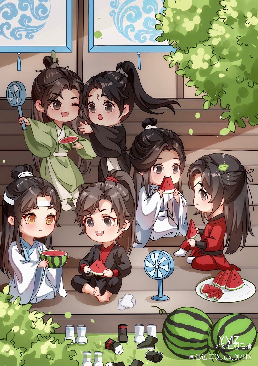 墨家全家福_人渣反派自救系统天官赐福魔道祖师绘画作品
