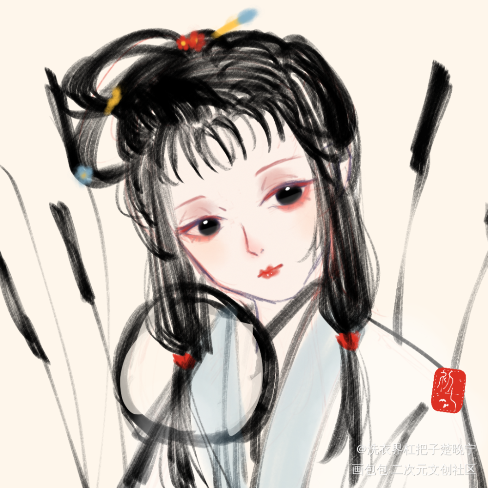 “故人是谁？”“姑苏林黛玉。”_红楼梦宝黛林黛玉古风平涂绘画作品