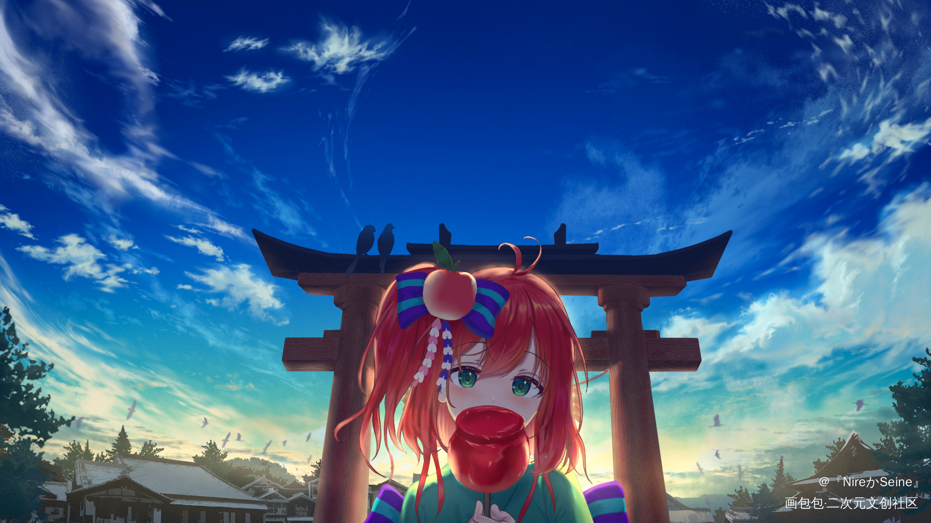 林檎与苹果_日系插画风景壁纸板绘绘画作品
