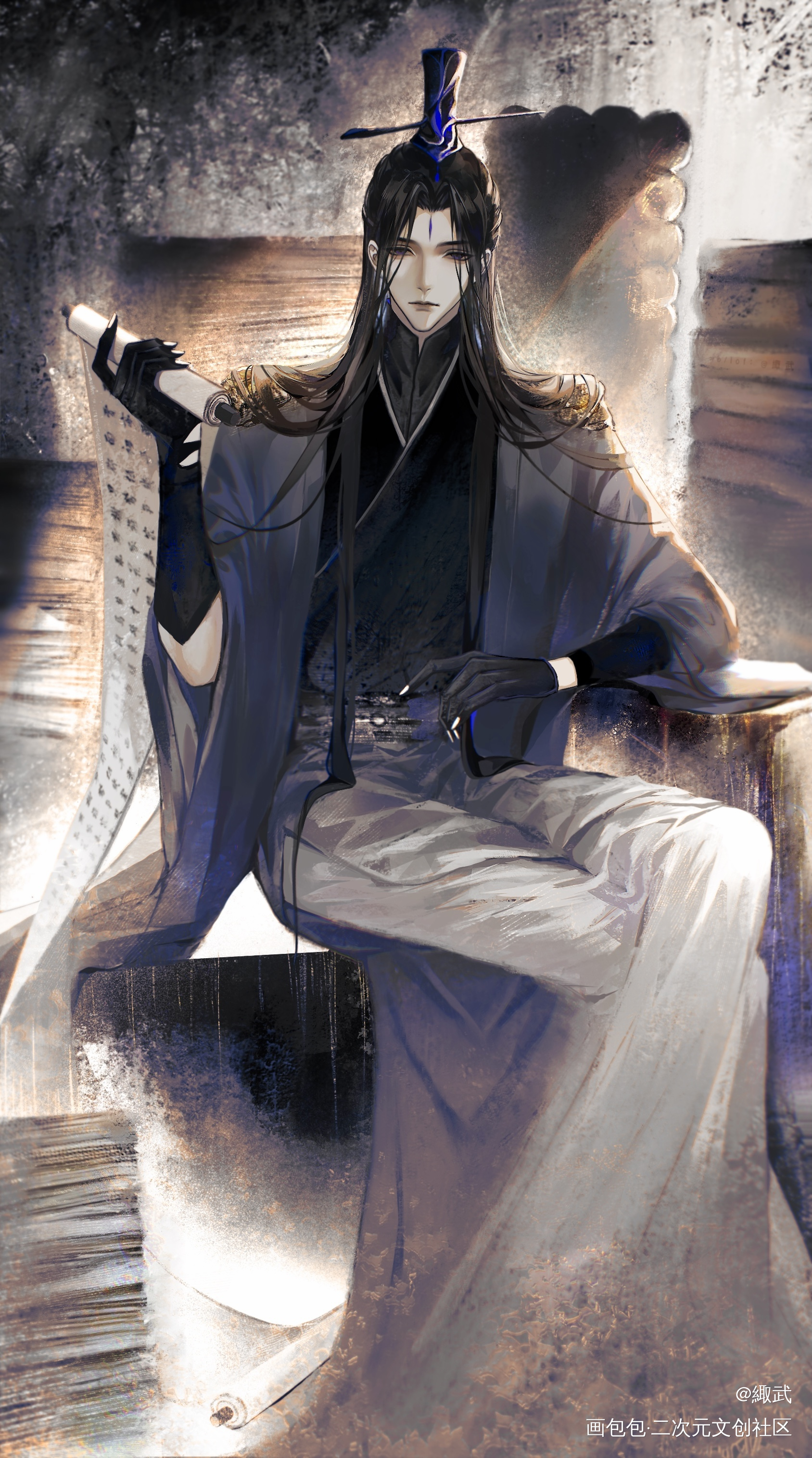 灵文真君_天官赐福灵文真君板绘涂绘画作品