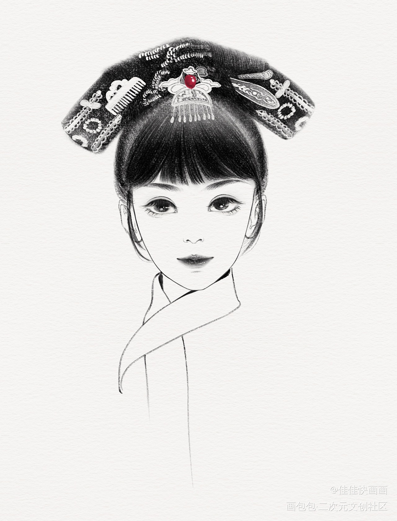 一些古风头像线稿_线稿古风人物绘画作品