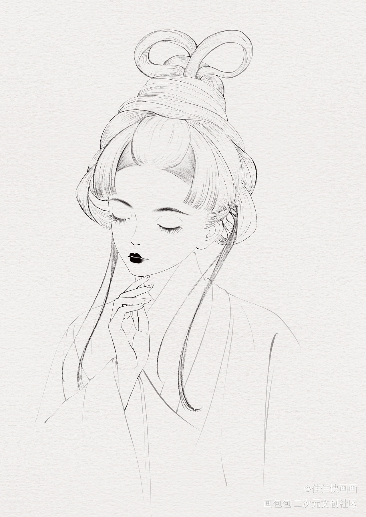 一些古风头像线稿_线稿古风人物绘画作品