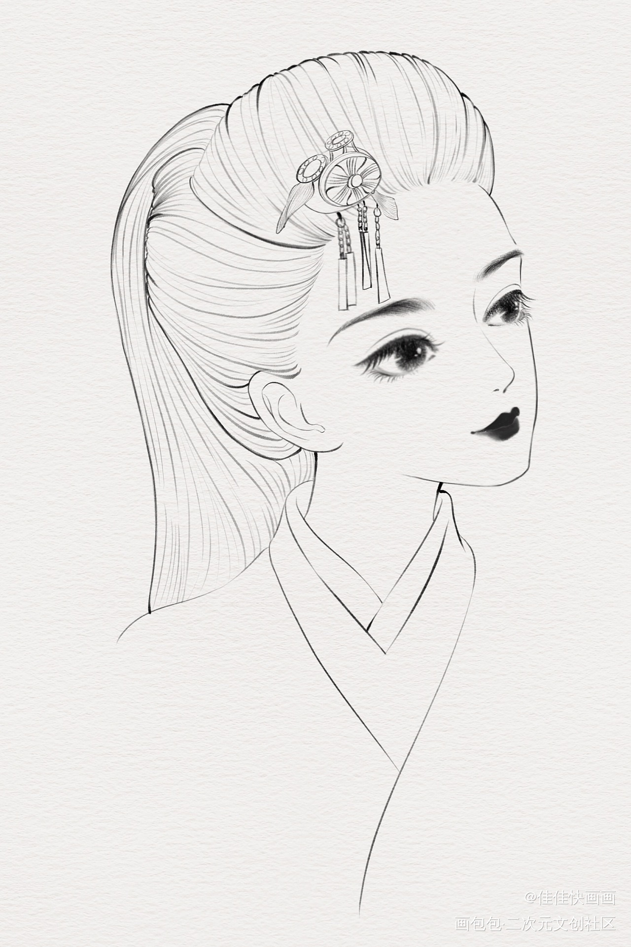 一些古风头像线稿_线稿古风人物绘画作品