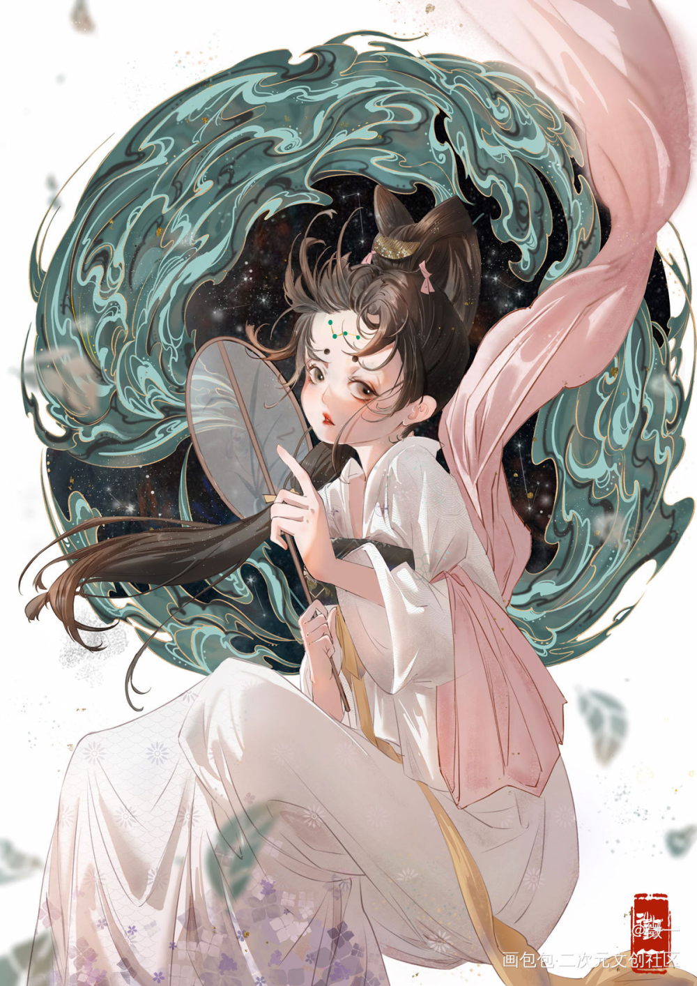所念皆星河_板绘涂摸鱼页古风插画procreate板绘插画原创oc绘画作品