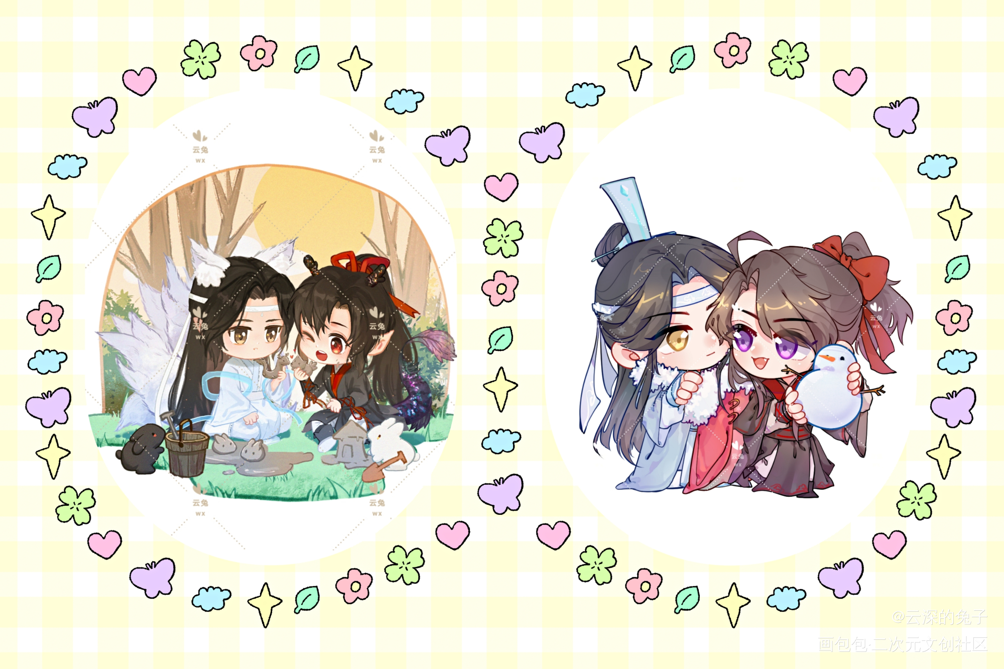 月圆人团圆_魔道祖师忘羡蓝忘机魏无羡古风Q版绘画作品
