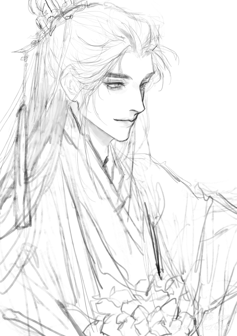 给你们看张草稿_古风procreate绘画原创绘画作品