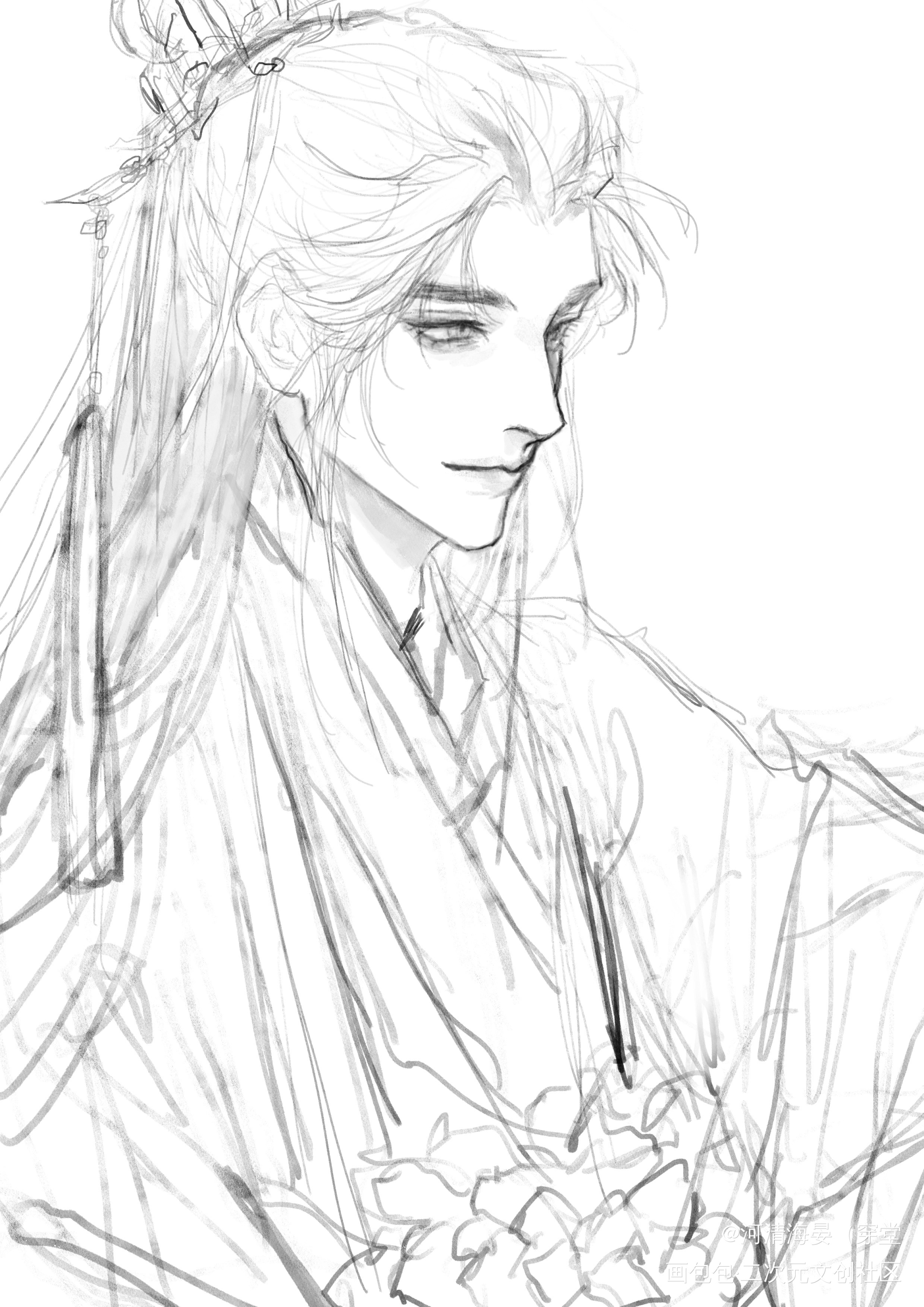 给你们看张草稿_古风procreate绘画原创绘画作品