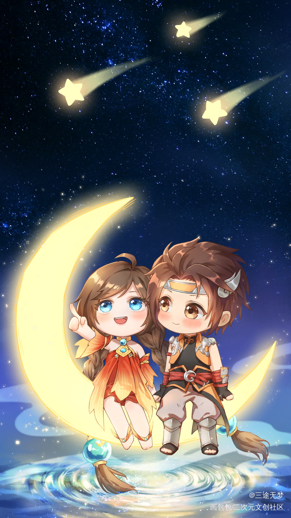 策乔|今晚的月色真美_王者荣耀孙策大乔Q版壁纸绘画绘画作品