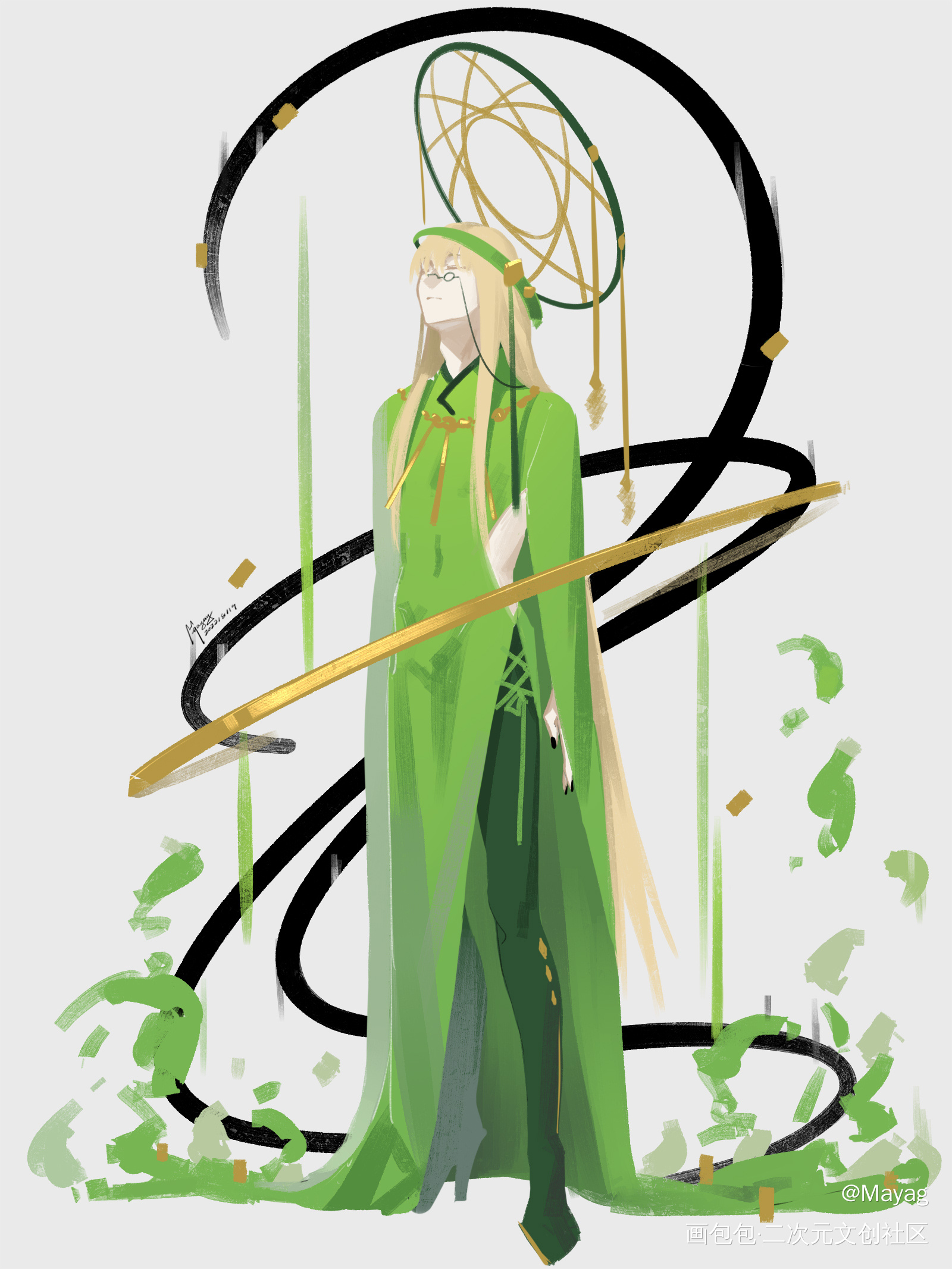 日绘Day58_无铭传说幽冥金发插画摸鱼板绘绘画原创oc绘画作品