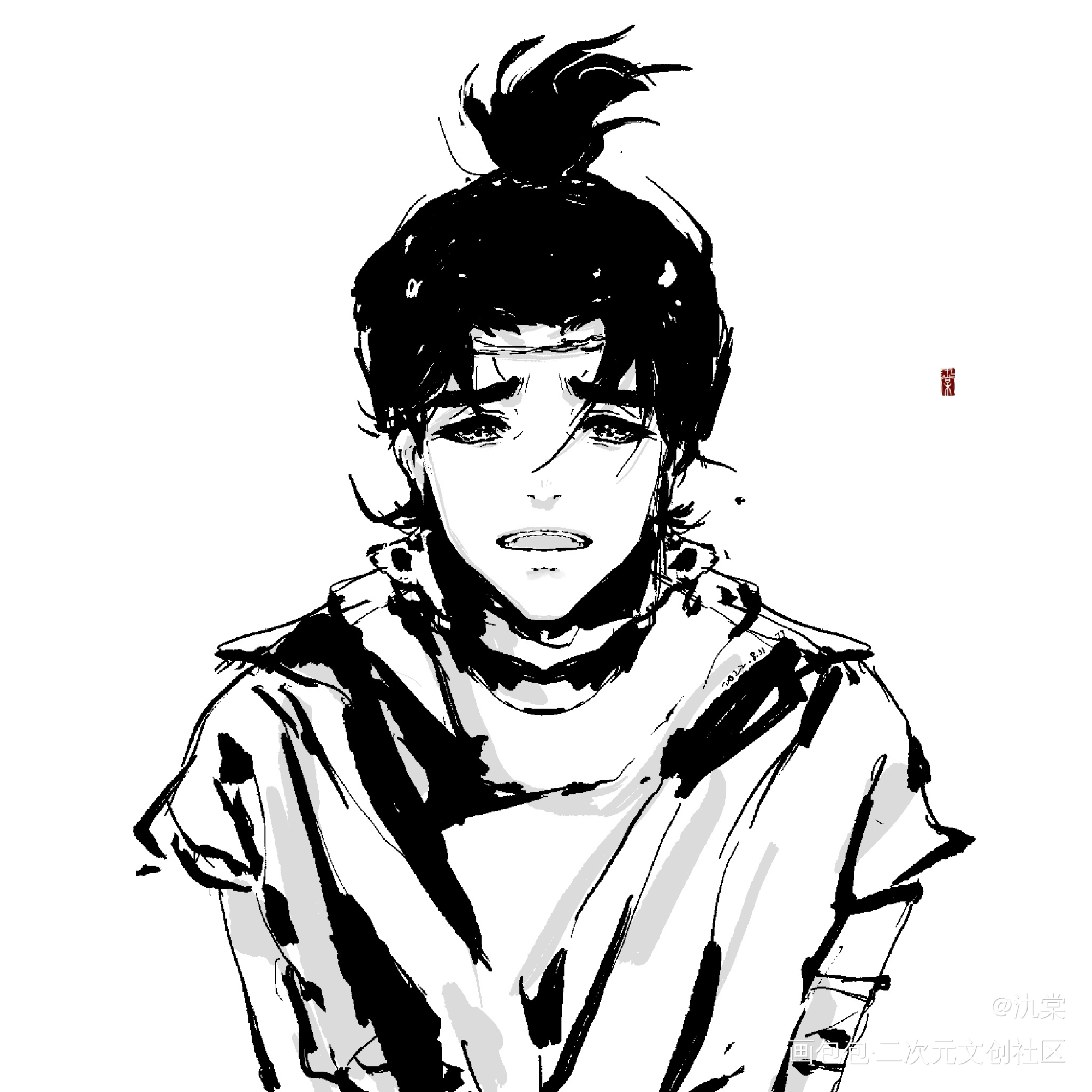 舅_新神榜杨戬杨戬水墨沉戬沉香绘画绘画作品