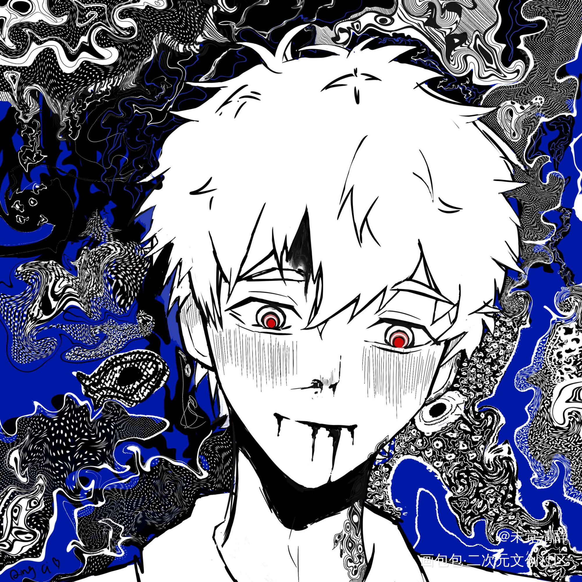 炒冷饭（光死夏）_黑白简笔同人微恐光死去的夏天摸鱼绘画作品