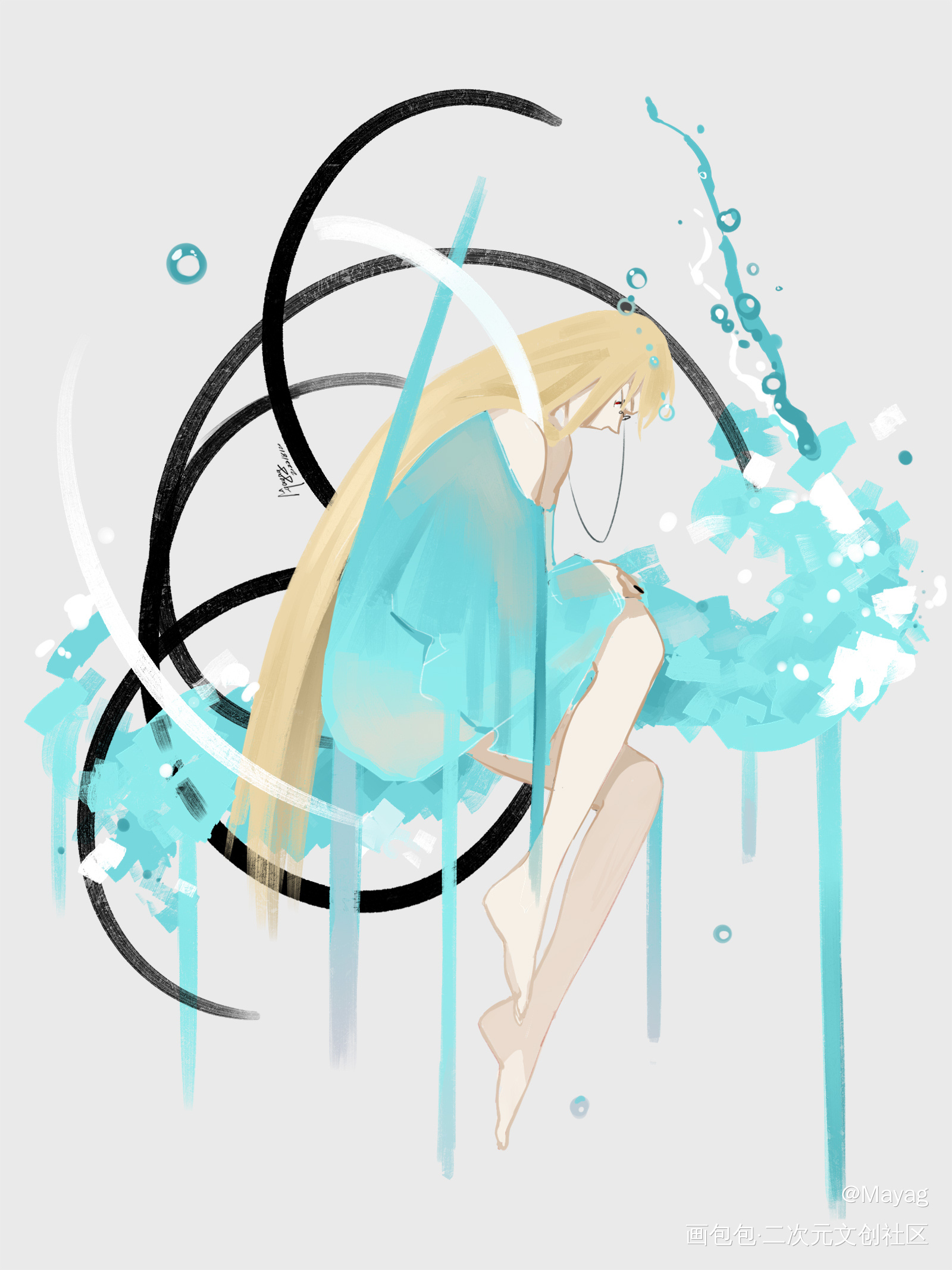 日绘day59_无铭传说幽冥金发插画摸鱼板绘绘画原创oc绘画作品