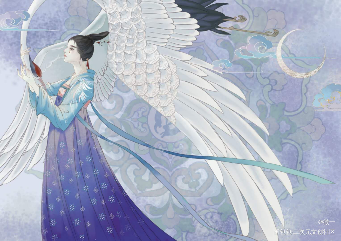 别鹤_剑网3板绘涂摸鱼页古风少女插画剑网3纯阳procreate板绘插画原创绘画作品
