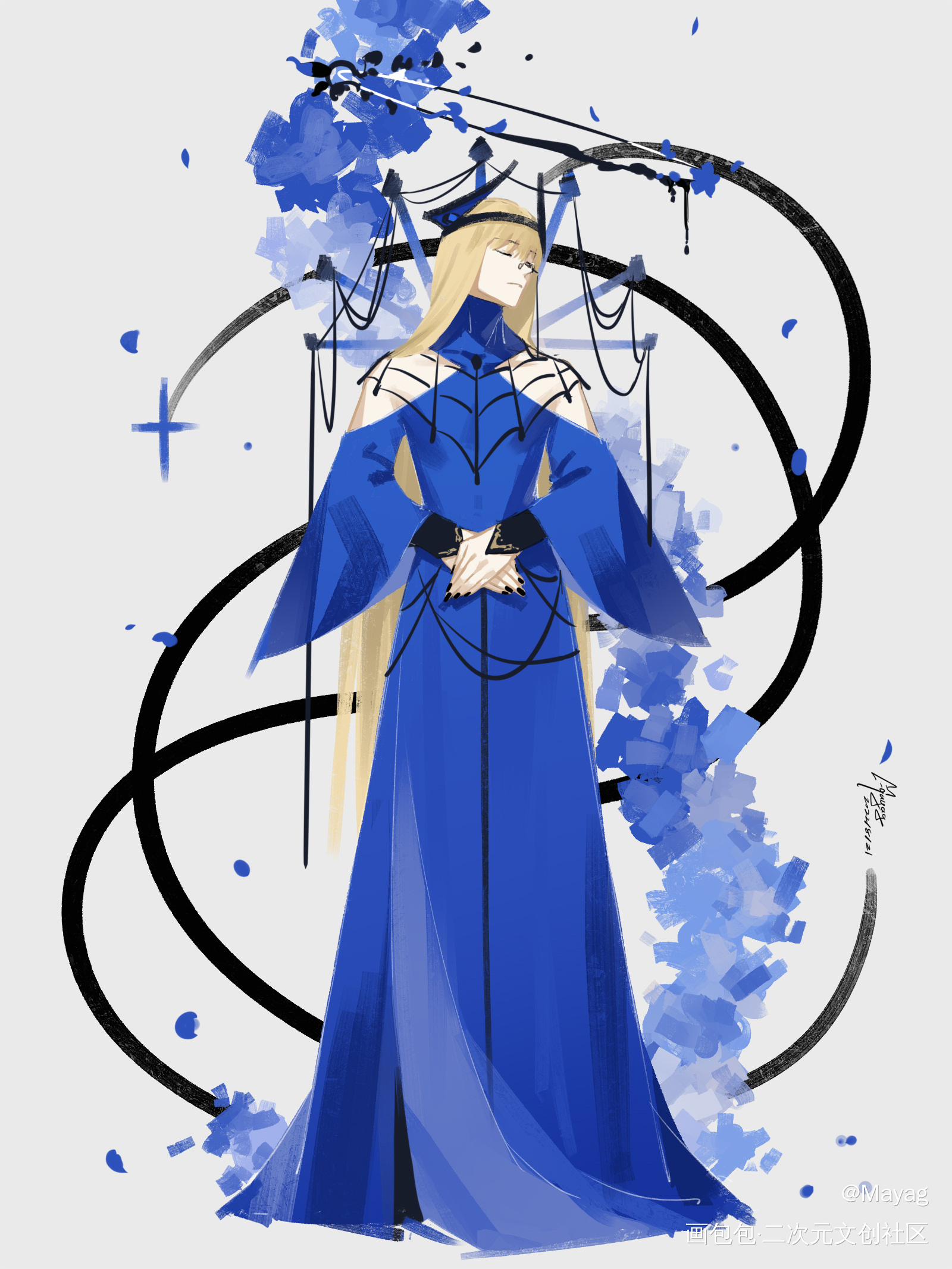 日绘day60_无铭传说幽冥金发插画摸鱼板绘绘画原创oc绘画作品