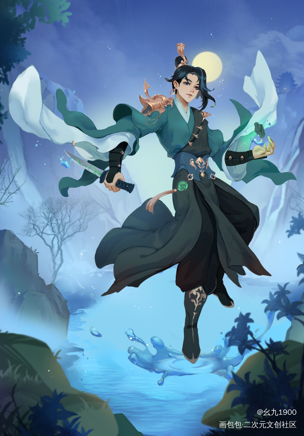 增加了背景_国风立绘厚涂平涂日系角色设计原创绘画作品